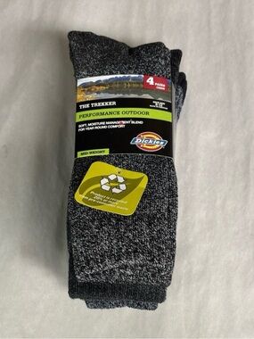 New Dickies Socks Men’s 4 Pair Performance Outdoor Mid-Weight Casual Dark Gray